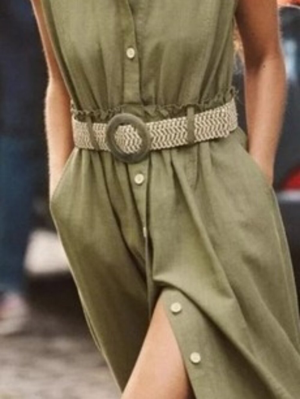 Zara Belted Shirt Dress Light Khaki Ramie Lyocell, Sz. S, New no price tag!